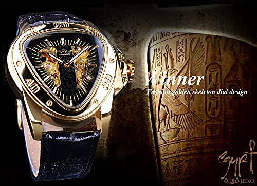 Winner Fashion Mechanical Wrist Watch Triangle Racing Dial, Golden Watch for Men