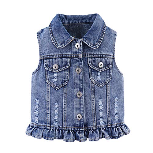 Mud Kingdom Little Girls Ripped Denim Vest Wonderful Hat Sequins Blue 5T