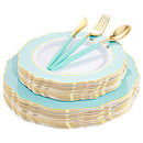 Mint Green Plastic Plates & Disposable Gold Plastic Silverware, Green Handle