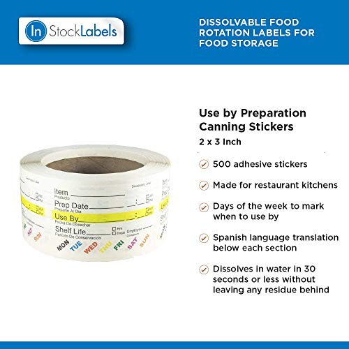 Dissolvable Food Rotation Labels, 2” x 3” Adhesive Stickers, 500-Pack