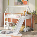Twin Bunk Beds with Slide, Metal Frame House Bunk Bed with Built-in Ladder