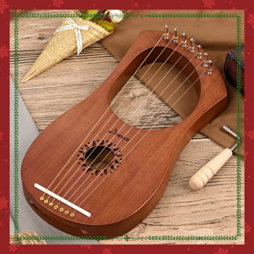 Lyre Harp Mahogany, 7 Metal String Bone saddle Lyre Harp with Tuning Wrench