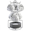 Expressions Espresso Saucer Set, 13PC Cups Stand, White/Black