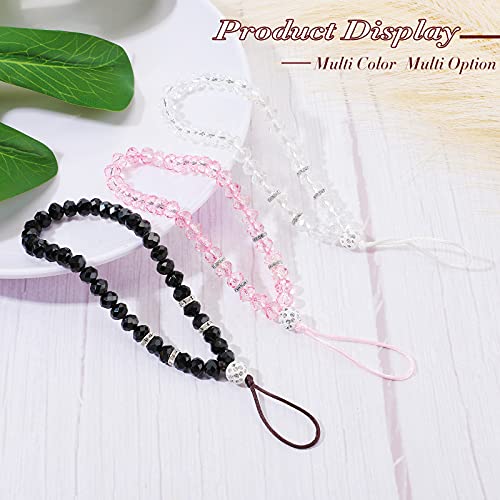 Weewooday 3 Pieces Cell Phone Lanyard Strap Phone Charm Bling Crystal Beads