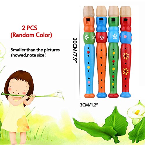 2 pcs Small Wooden Recorders for Toddlers, Colorful Piccolo Flute