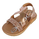 Baby Girls’ Sandals – Strappy Patent Leatherette Glitter Sandals (Toddler), Size 8 Toddler, Rose Gold