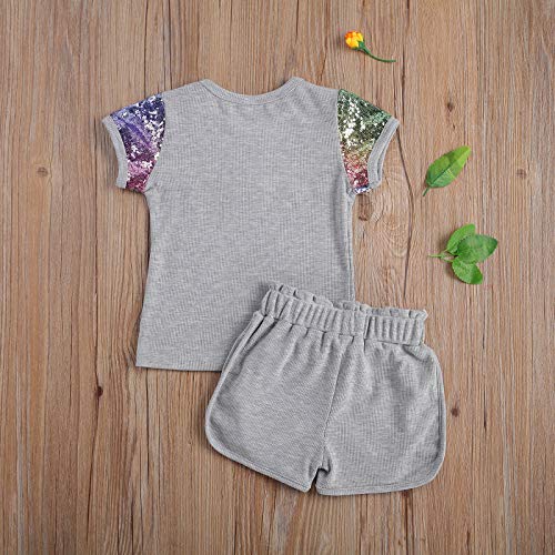 Toddler Baby Girl Summer Clothes Outfit Set 2Pcs (D-Gray, 2-3T)