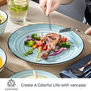 Blue Dinner Set, 24 Pieces Stoneware Dinnerware Set, Handpainted Spirals Pattern