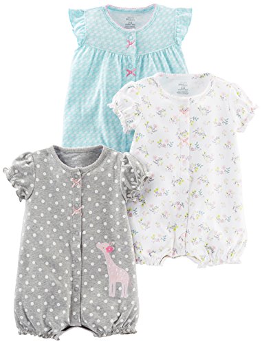 Simple Joys by Carter's Baby Girls' Snap-Up Rompers, Pack of 3, Blue/White/Grey, Swan/Floral/Dots, Newborn