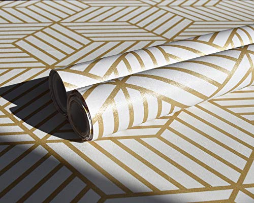 Gold and White Geometric Wallpaper Peel and Stick Wallpaper Hexagon