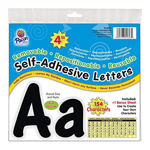 PACON Pacon 4" Self-Adhesive Uppercase and Lowercase Letters, 154-Count,Black