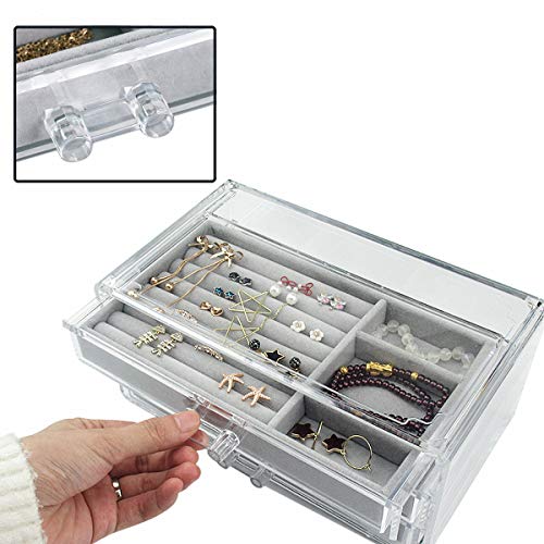 Acrylic Jewelry Box 3 Drawers, Velvet Jewelry Organizer