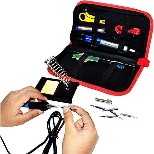 Soldering Iron Kit - Soldering Iron 60 W Adjustable Temperature, Solder Wire, Tweezers, Soldering Iron Stand, Soldering Iron Tips Set, Desoldering Pump, Solder Wick, Heatshrink Tubes [110 V, US Plug]