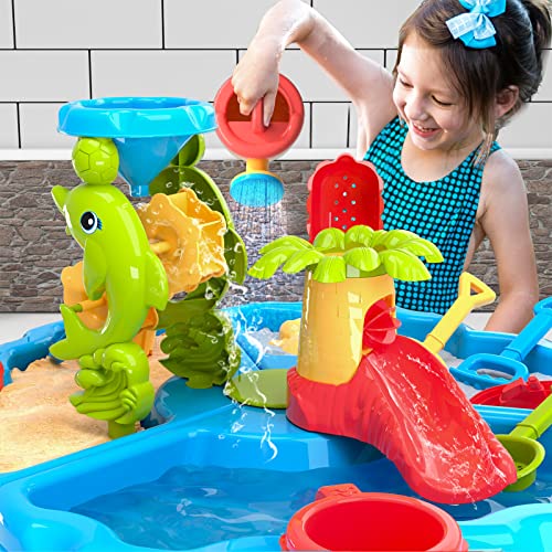 3-in-1 Sand Water Table, 28PCS Kids Beach Summer Toys Sandbox Table