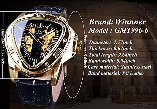 Winner Fashion Mechanical Wrist Watch Triangle Racing Dial, Golden Watch for Men