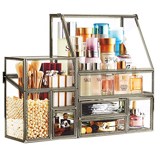 Stackable 3Pieces Drawer Set Glass Makeup Organizer Antique Countertop Vanity