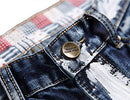 Men's Casual Straight Slim Paint Printed Jeans with Patches, Blue896, 30