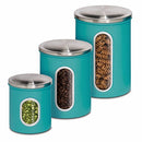Honey-Can-Do KCH-01312 3-Piece Metal Nested Canister Storage Set, Blue
