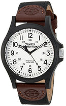 Timex 40mm Watch – Black Case Black Dial with Black & Brown Leather & Fabric Strap