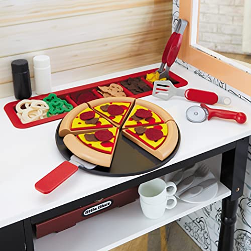 Real Wood Pizza Restaurant Wooden Play Kitchen Cook and Serve with Realistic Lights