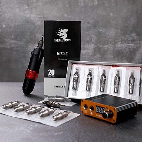 Solong Tattoo Kit Rotary Machine Pen 20pcs Needle Cartridges 8 Inks Digital Power