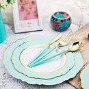 Mint Green Plastic Plates & Disposable Gold Plastic Silverware, Green Handle