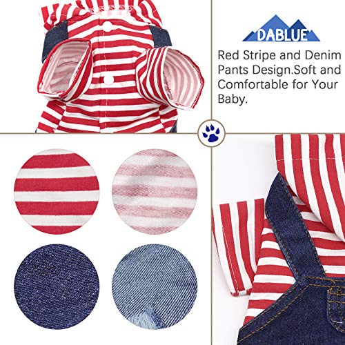 Pet Clothes Denim Dog Jeans Striped Jumpsuit Overall Hoodie