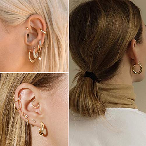 6 Pairs Gold Chunky Hoop Earrings Set for Women Hypoallergenic Thick Open Twisted Huggie Hoop Jewelry for Birthday Gifts