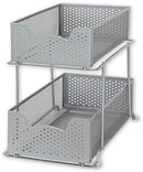 2 Tier Sliding Cabinet Basket Organizer Drawer, Silver