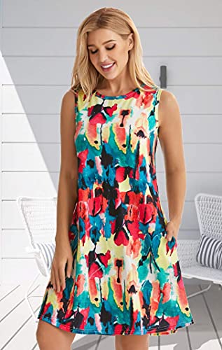 Beach Dresses for Women Summer Tshirt Floral Sundress Sleeveless