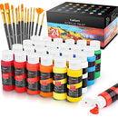Caliart Acrylic Paint Set With 12 Brushes, 24 Colors (59ml, 2oz) Art Craft Paints