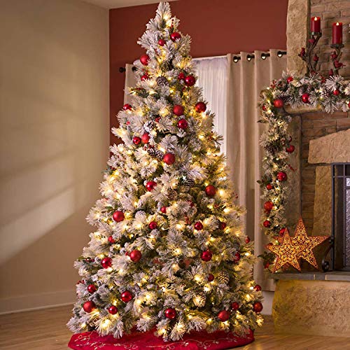 6ft Snow Flocked Artificial Christmas Tree with Pine Cones, 764 Tips, Metal Stand