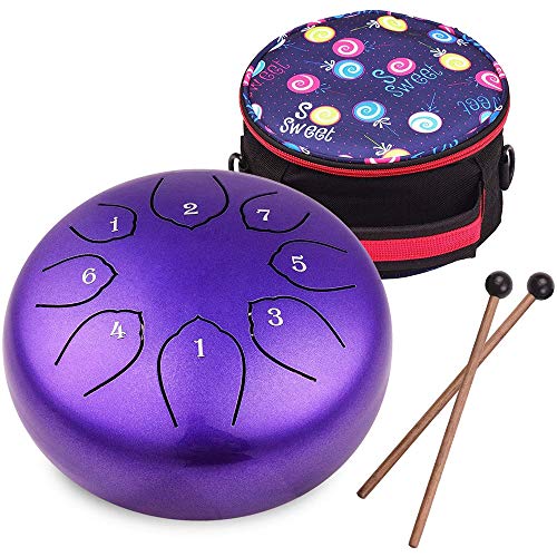 Steel Tongue Drum Kit, 6 Inches 8 Notes Percussion Instrument C-Key Handpan Drum