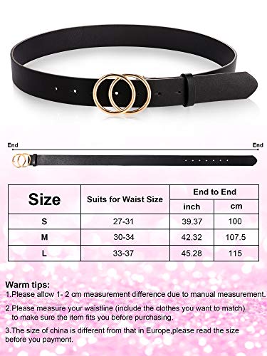 2 Pieces Women Leather Belt Faux Leather Waist Belts with Double O-Ring Buckle