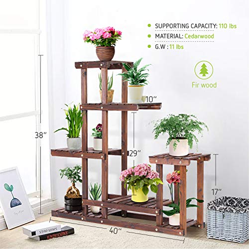 Wood Plant Stand High Low Shelves Flower Rack Display for Indoor Outdoor Garden