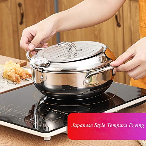 BYBYCD Stainless Steel Deep Frying Pot Japanese Style Deep Frying Pan Tempura