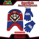 Nintendo Boys' Winter Hat and Kids Gloves Set, Super Mario Beanie for Ages 4-7, Blue/Red Design