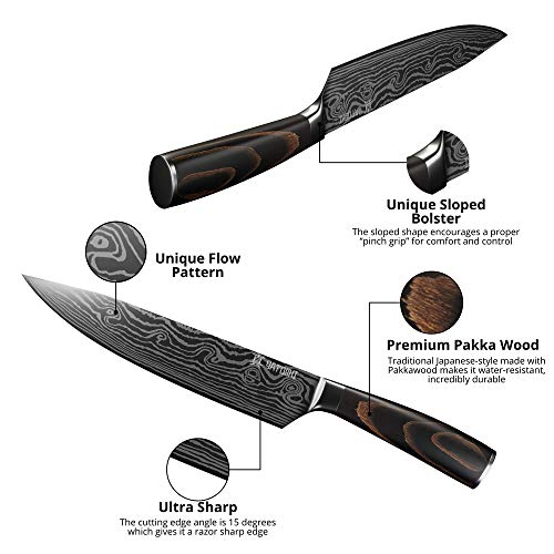 5 Knife Block Set - Pro Kitchen Knife Set Ultra Sharp High Carbon Stainless Steel