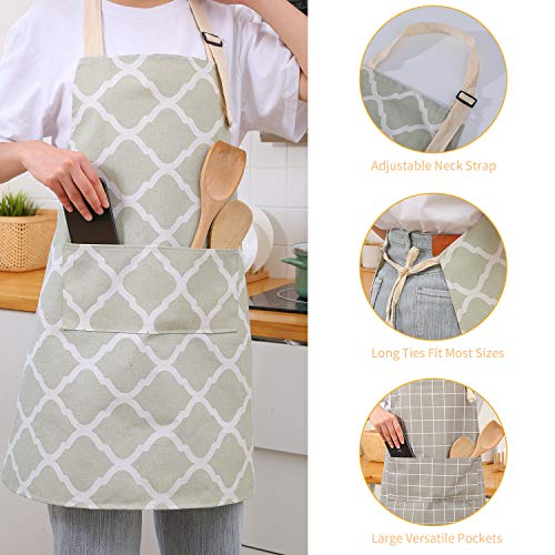 2 Pieces Cotton Linen Waterproof Bib Kitchen Apron with Pockets