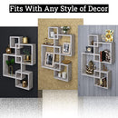 Natural Wood Floating Cube Shelves - Intersecting Wall Mounted Shelves