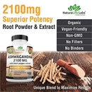 Organic Ashwagandha 2,100 mg - 100 Vegan Capsules Pure Organic Ashwagandha Powder