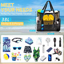 SRISE Mesh Beach Bag - Large Beach Tote Bag for Family Beach Bag for Toys & Vacation Essentials