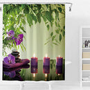 Allenjoy 72x72 inch Spa Shower Curtain Set with 12 Hooks Green Purple Aromatic Candles and Orchids Blooms Stones Bathroom Curtain Durable Waterproof Fabric Bathtub Sets Home Decor