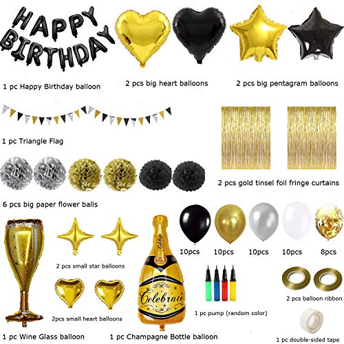 YQTAT Black gold birthday party supplies for men Black gold theme birthday party decorations supplies set of 65 pcs