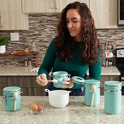 4PC Ceramic Canister Set W/Spoon (Turquoise)