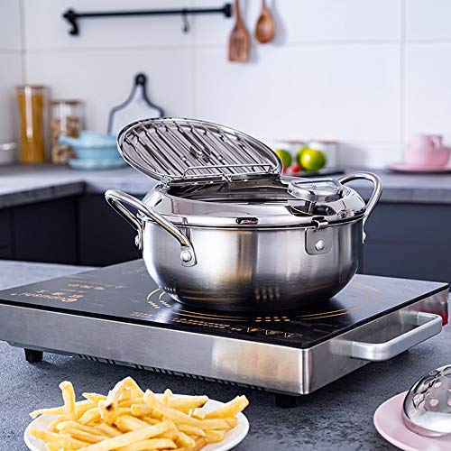 BYBYCD Stainless Steel Deep Frying Pot Japanese Style Deep Frying Pan Tempura