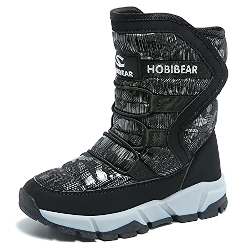 Boys Snow Boots Kids Outdoor Warm Shoes Waterproof (Black1, 5.5)