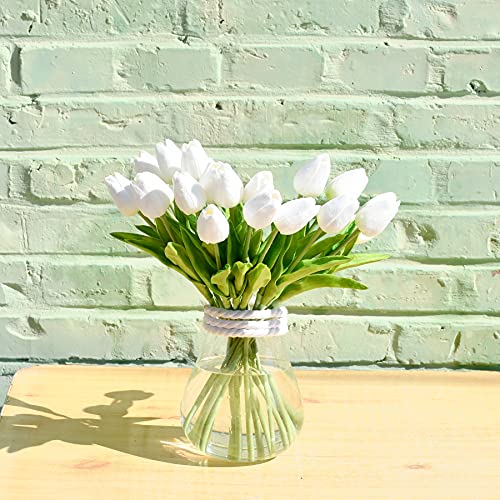 20pcs White Flowers Artificial Tulip Silk Flowers 13.5"