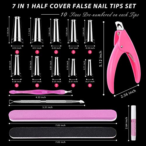 Clear Coffin Nail Tips Set, 500pcs Nail Tips for Acrylic Nails Professional Acrylic Nail Tips