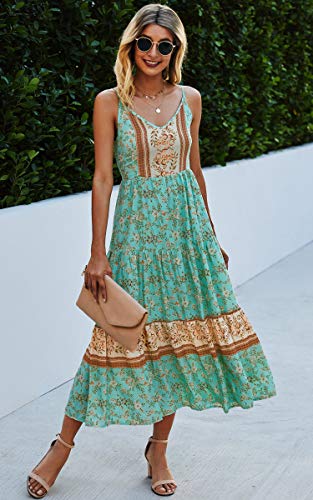 Women's Dresses Floral Adjustable Spaghetti Strap V Neck Boho Long Maxi Dress